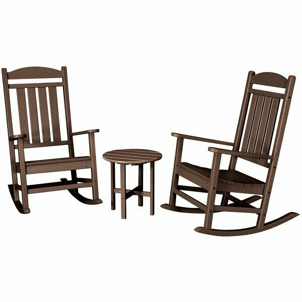 Polywood Presidential Mahogany Patio Set with Side Table and 2 Rocking Chairs 633PWS1091MA